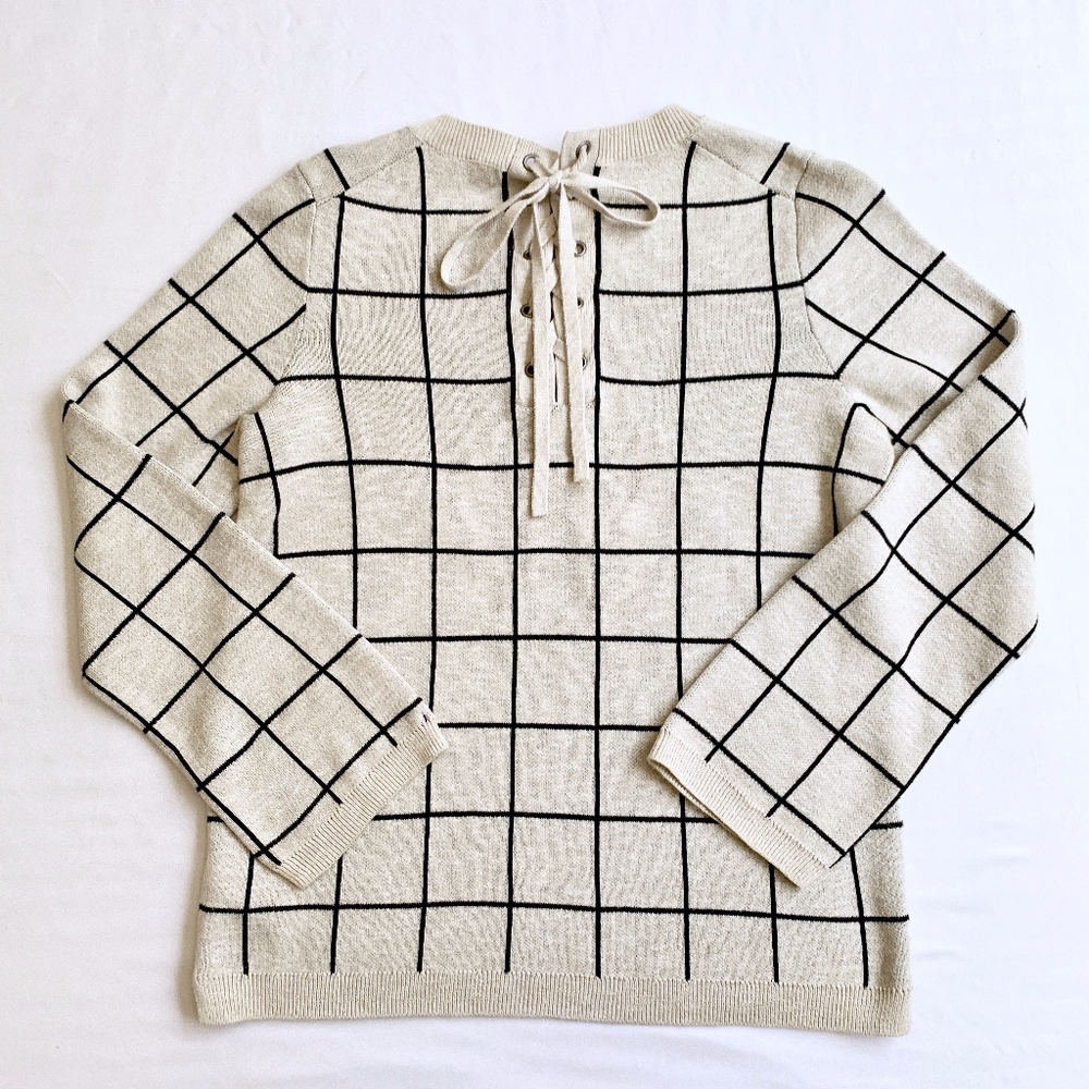 MADEWELL • TIE BACK WINDOWPANE SWEATER GREY BLACK